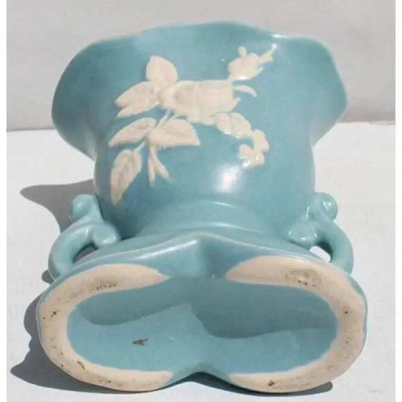 Vintage LIGHT Blue Art Deco CAMEO WELLER Pottery Vase - Picture 5 of 5